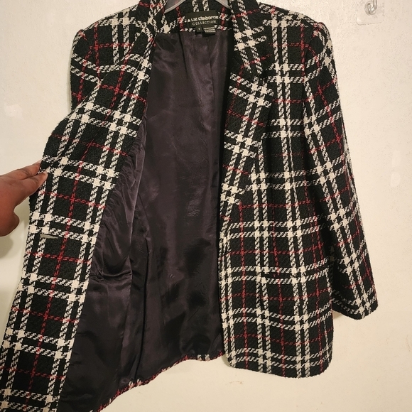 Vintage Liz Claiborne Plaid Wool Blend One Button Blazer With Pockets Size 8 - Picture 3 of 14